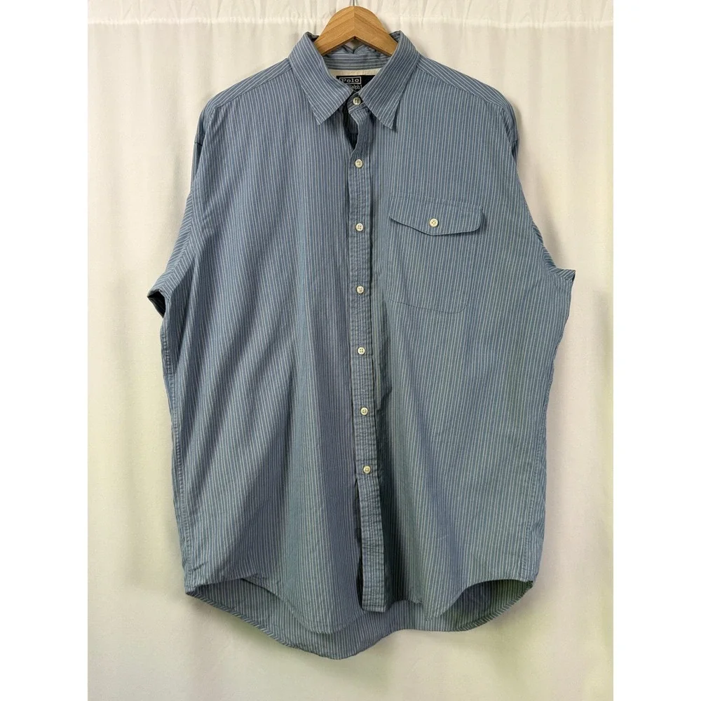 Polo Ralph Lauren Everett Striped Long Sleeve Shirt Blue White Mens‎ L